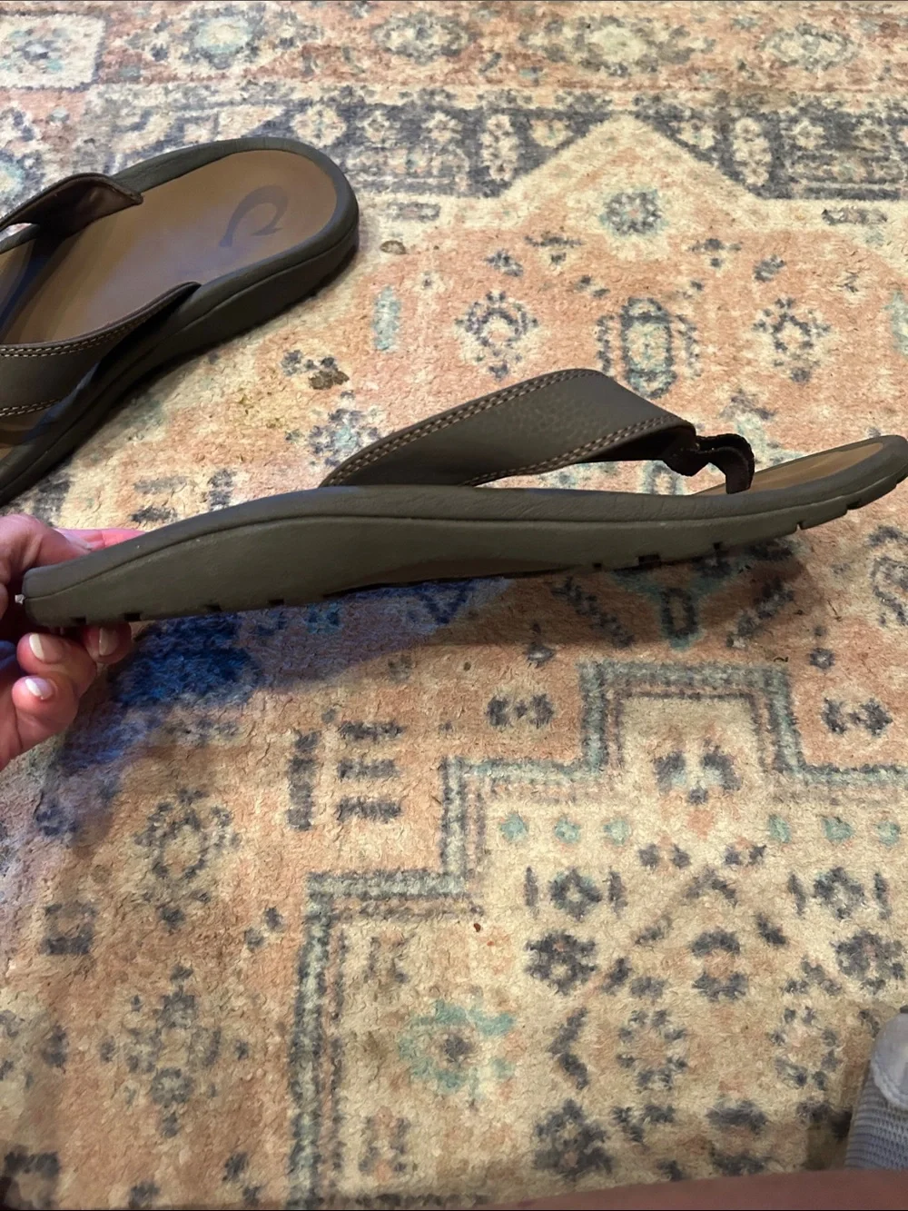 OluKai Men’s Dark Brown Leather Thong Sandals - Picture 6 of 11